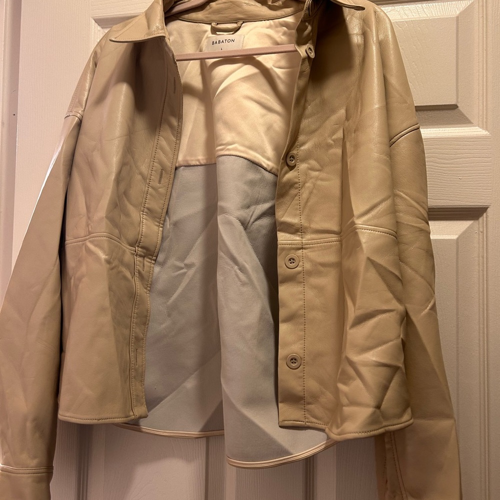 Babaton Women's Cream Leather Jacket